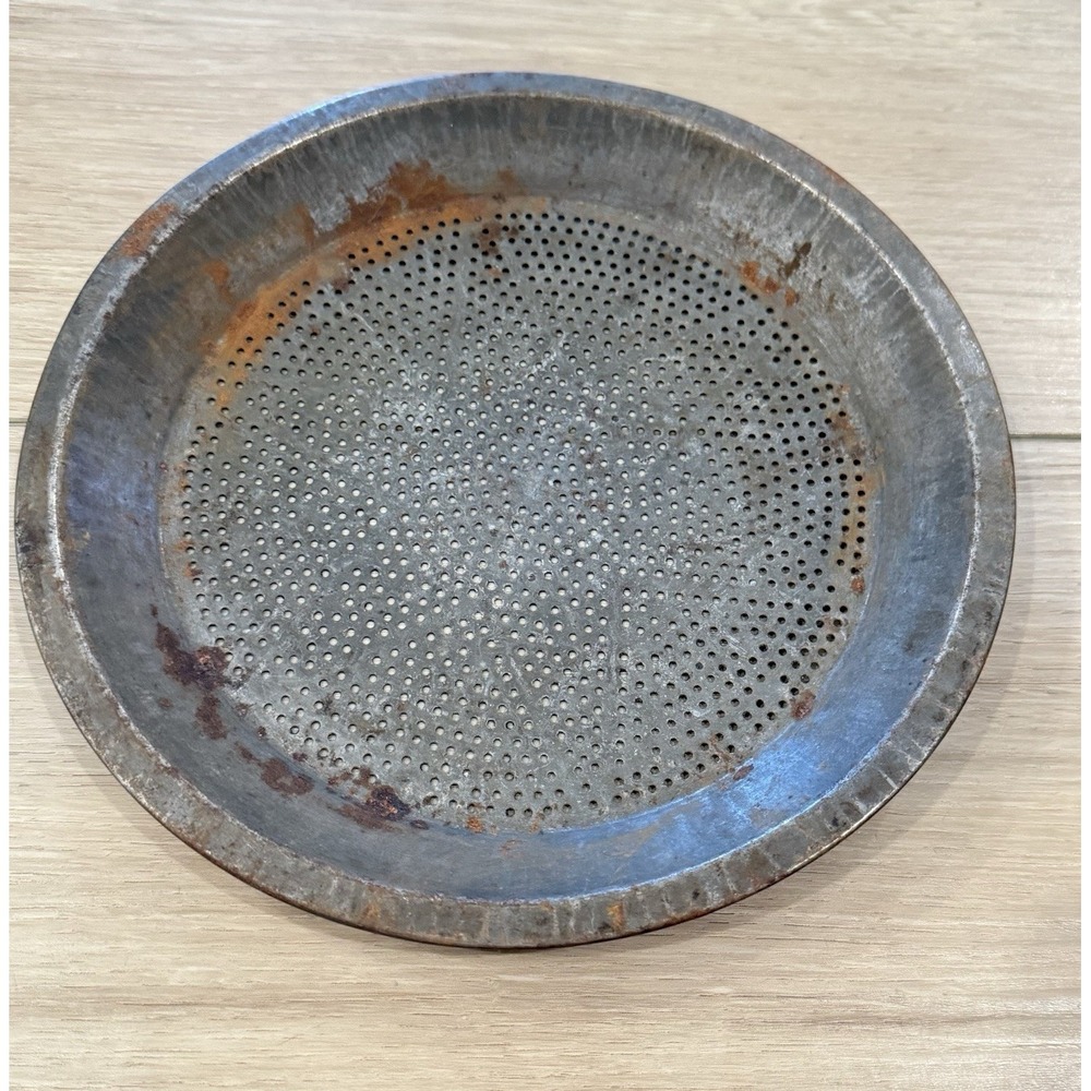 Vintage Primitive Galvanized Metal Perforated Strainer Pan Colander Farm Country